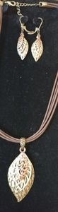 Earring & necklace set.Faux leather cord. Tricolor